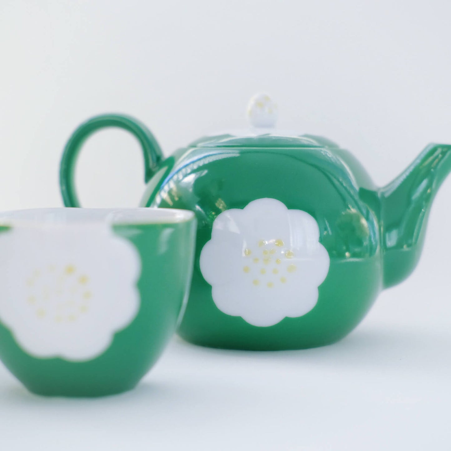 Light Green Flower Teapot and Tea cups Set