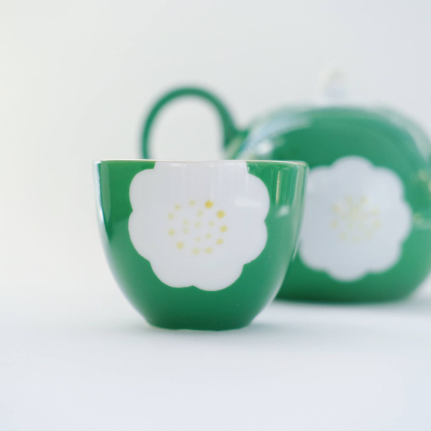 Light Green Flower Teapot and Tea cups Set