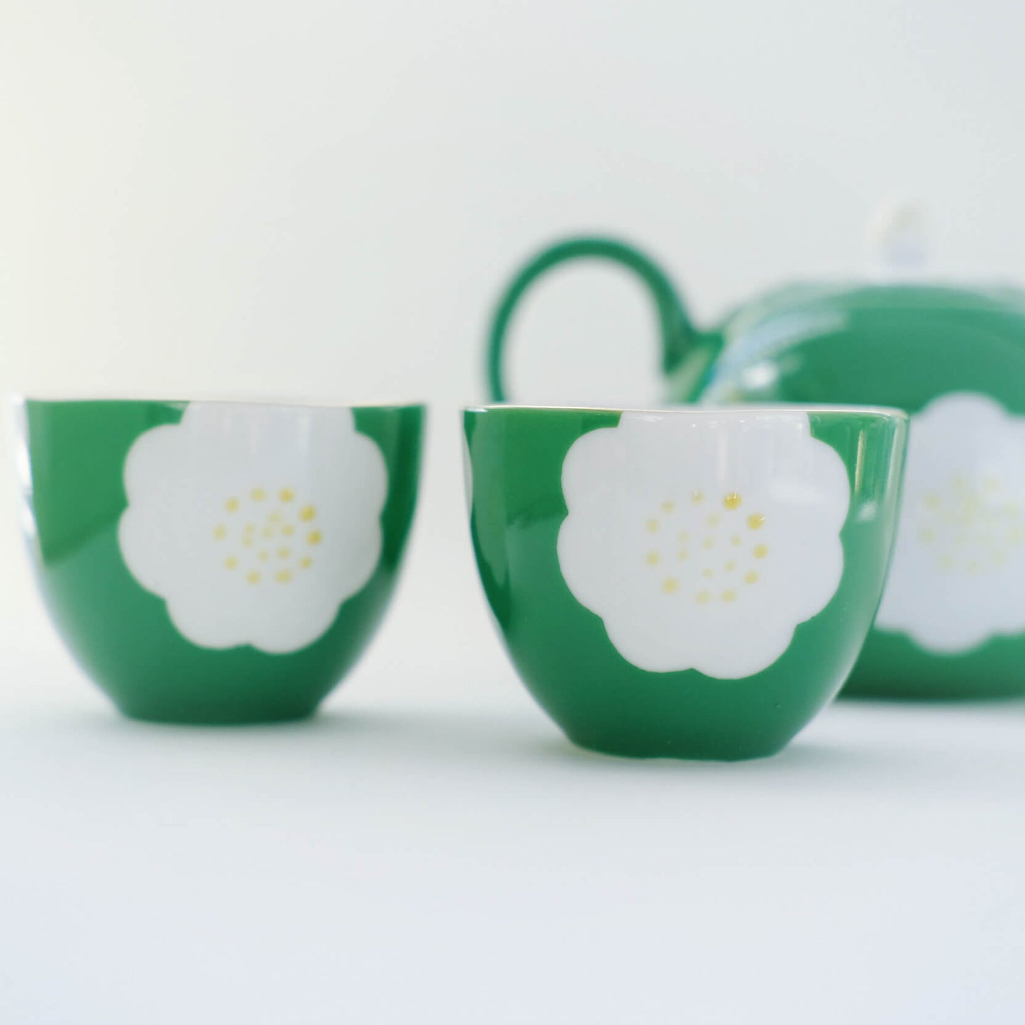 Light Green Flower Teapot and Tea cups Set